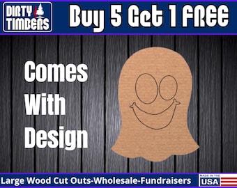 Ghost With Lines Wood Sign Template Unfinished Wood Door Hanger MDF Paint Blank Diy Kit Door Hanger Blank Wood Shape Cut Out DTO122