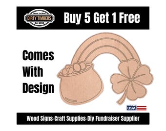 St. Patricks Day Rainbow Gold Pattern Wood Door Hanger Blank, Unfinished MDF Paint Ready, DIY Sign Template