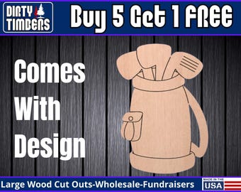 Golf Bag Wood Sign Template Unfinished Wood Door Hanger MDF Paint Blank Diy Kit Door Hanger Blank Wood Shape Cut Out DT2461