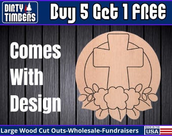 Cross Wreath Round Wood Sign Template Unfinished Wood Door Hanger MDF Paint Blank Diy Kit Door Hanger Blank Wood Shape Cut Out DT153