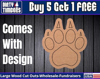 Bear Paw Print With Lines Unfinished Wood Door Hanger MDF Paint Blank Diy Kit Door Hanger Blank Wood Shape Cut Out Wood Wall Sign DT140