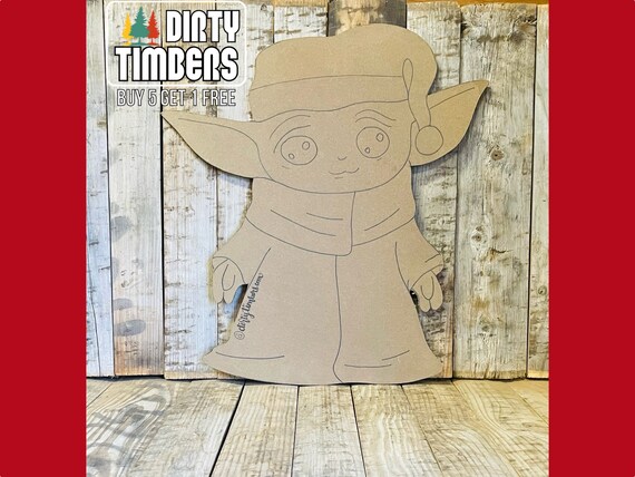 Unfinished, Santa, Baby Yoda, Sign, Door, Hanger, DIY, Blank, Wood, Cut, Out, Ready, To, Paint, Custom, Christmas, Fall, Party, DT2179