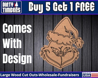 Grinch Face Wood Sign With Paint Lines Unfinished Wood Door Hanger MDF Paint Blank Diy Kit Door Hanger Blank Wood Shape Cut Out  DT111