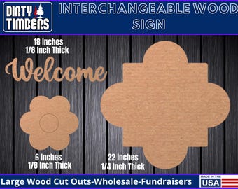 Welcome Wood Sign Interchangeable Unfinished Wood Door Hanger MDF Paint Blank Diy Kit Door Hanger Blank Wood Shape Wood Door Sign DT2289