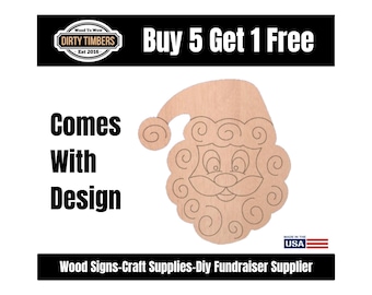 Santa With Lines Wood Sign Template Unfinished Wood Door Hanger MDF Paint Blank Diy Kit Door Hanger Blank Wood Shape Cut Out DTO131