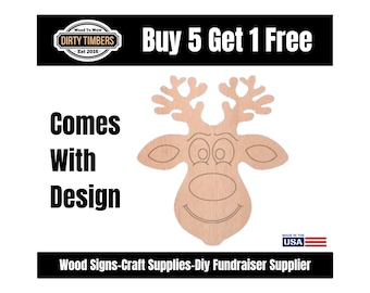 Reindeer With Lines Wood Sign Template Unfinished Wood Door Hanger MDF Paint Blank Diy Kit Door Hanger Blank Wood Shape Cut Out DTO137