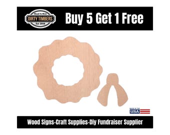 Wreath With Ribbon Wood Door Hanger Blank, Unfinished MDF Paint Ready, DIY Sign Template