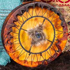 Self discovery shamanic drum, reindeer with labradorite crystal, custom made