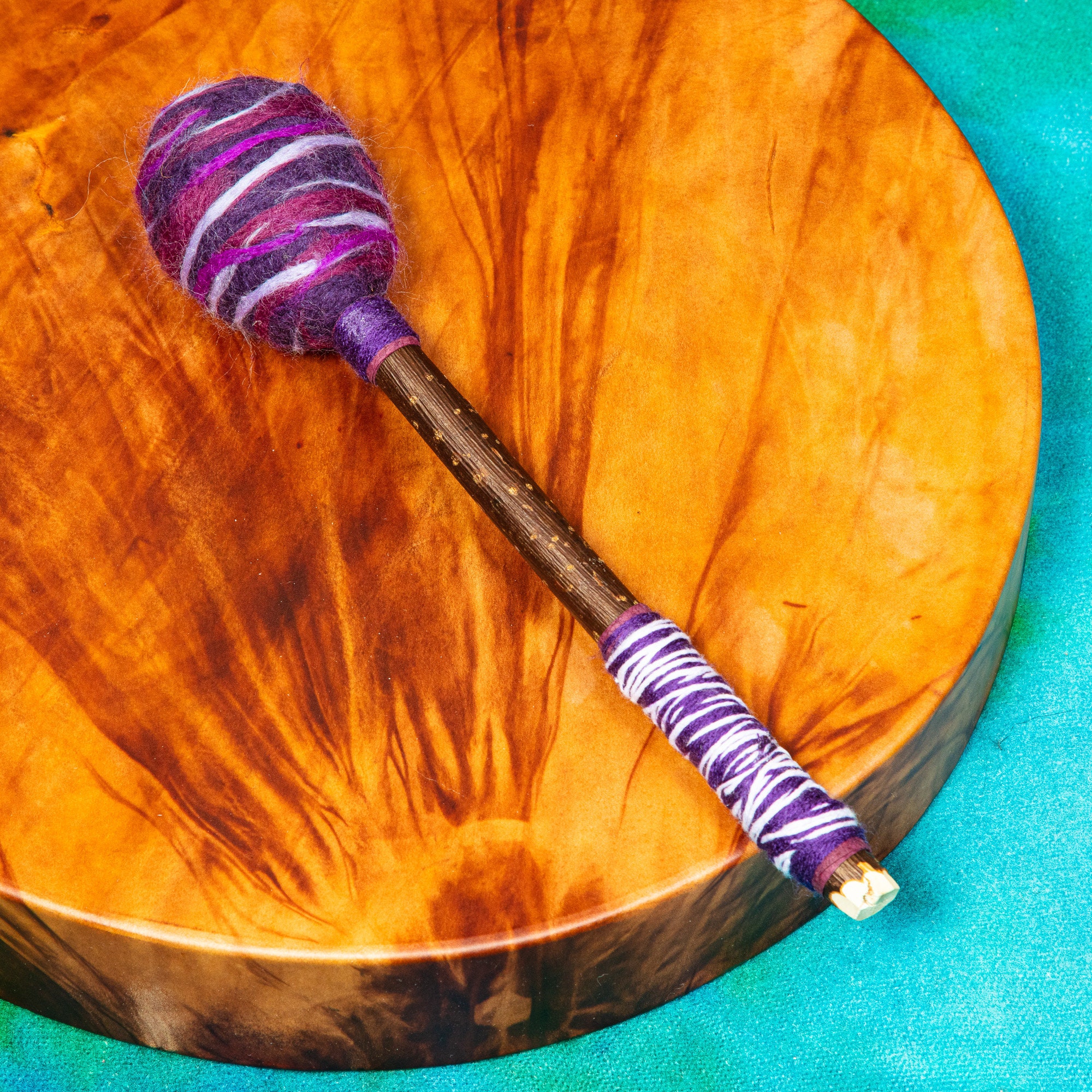 Purple Shamanic drum beater felted with merino wool Etsy
