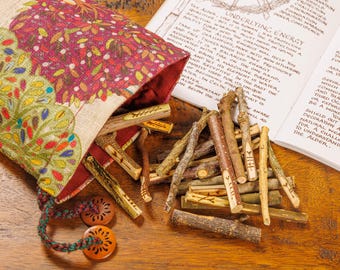 Celtic Ogham Tree Sticks Set, Divination with Book & ‘Red Tree’ Bag