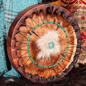 Mystery shamanic drum, reindeer with moonstone crystal, custom made