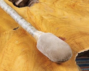 Shamanic drum beater, cream suede, handmade drum striker
