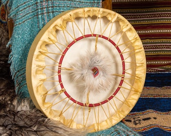 Courage shamanic drum, reindeer with carnelian crystal, custom made