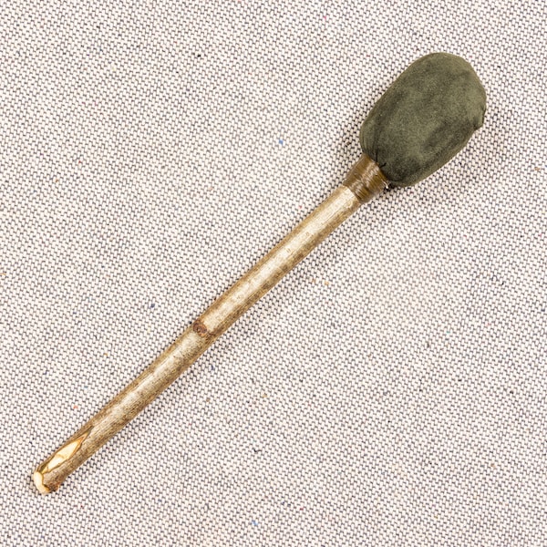 Shamanic drum beater, forest green suede, handmade drum striker