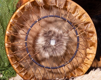 Mystery shamanic drum, red deer with moonstone crystal, custom made