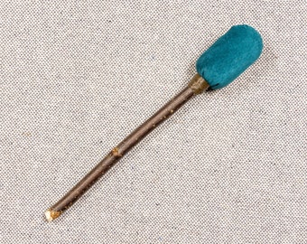 Shamanic drum beater, cyan suede, handmade drum striker