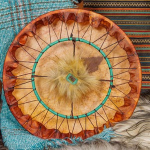 16″ “Summer Solstice” Shamanic Drum. Reindeer hide & Dragonstone for Personal Power