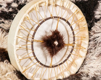 Insight shamanic drum, reindeer with picture jasper crystal, custom made