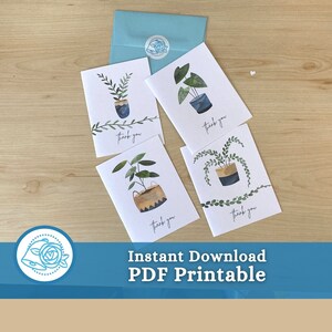 Lot de cartes de remerciement imprimables, cartes de plantes en pot pour imprimante domestique, cartes de plantes d'intérieur, impression à la maison en téléchargement PDF, cartes non sexistes