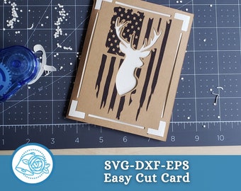 Rustic American Flag Deer Card SVG, Hunter Gift (Print Then Cut File)
