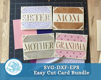 Mother's Day Cut File Bundle, Happy Mother's Day Greeting Card Pack, Cut Card File for Pattern Cardstock Paper, Four Cut Files for Die Cuts