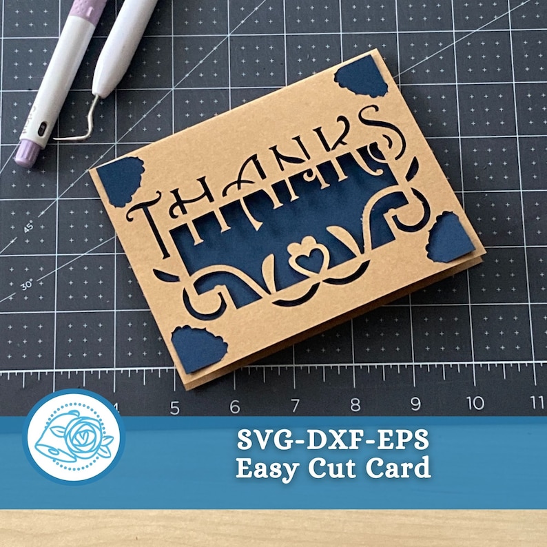 Thank You Embellished Cricut Joy Card SVG Design File, Birthday Thank You Card, Wedding Thank