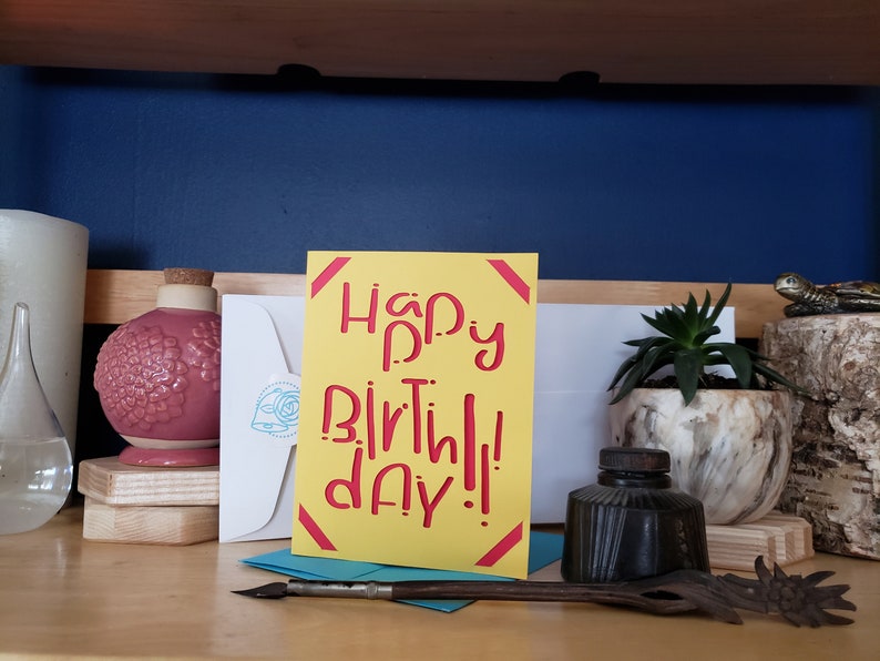 Fun Yellow Happy Birthday Card A2 Greeting Cards For His or Her Birthday Brightly Colored Gender Neutral Birthday Cards