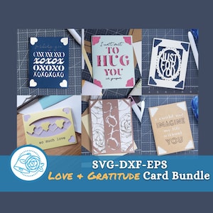 Pakiet kartek SVG Love & Gratitude Cut, pakiet kartek okolicznościowych Cricut Project dla dzieci, pakiet plików do wycinania rocznic i ślubów, plik do maszyny tnącej