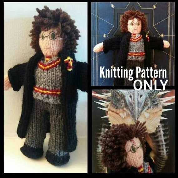 Harry Potter Knitting Pattern To Make Knitted Doll In Gryffindor Colours Hogwarts Uniform Great For Birthday And Christmas