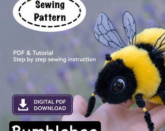 Patron de couture réaliste d'abeille (PDF, téléchargement numérique), tutoriel pour peluche abeille articulée, animal en peluche, jouet abeille à faire soi-même, sculpture douce d'abeille
