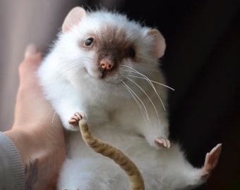 Dumbo rat in realistic style, MADE TO ORDER, Animal art doll, Stuffed white rat, sewing rats, pet copy, plushie ratties, plush mammals