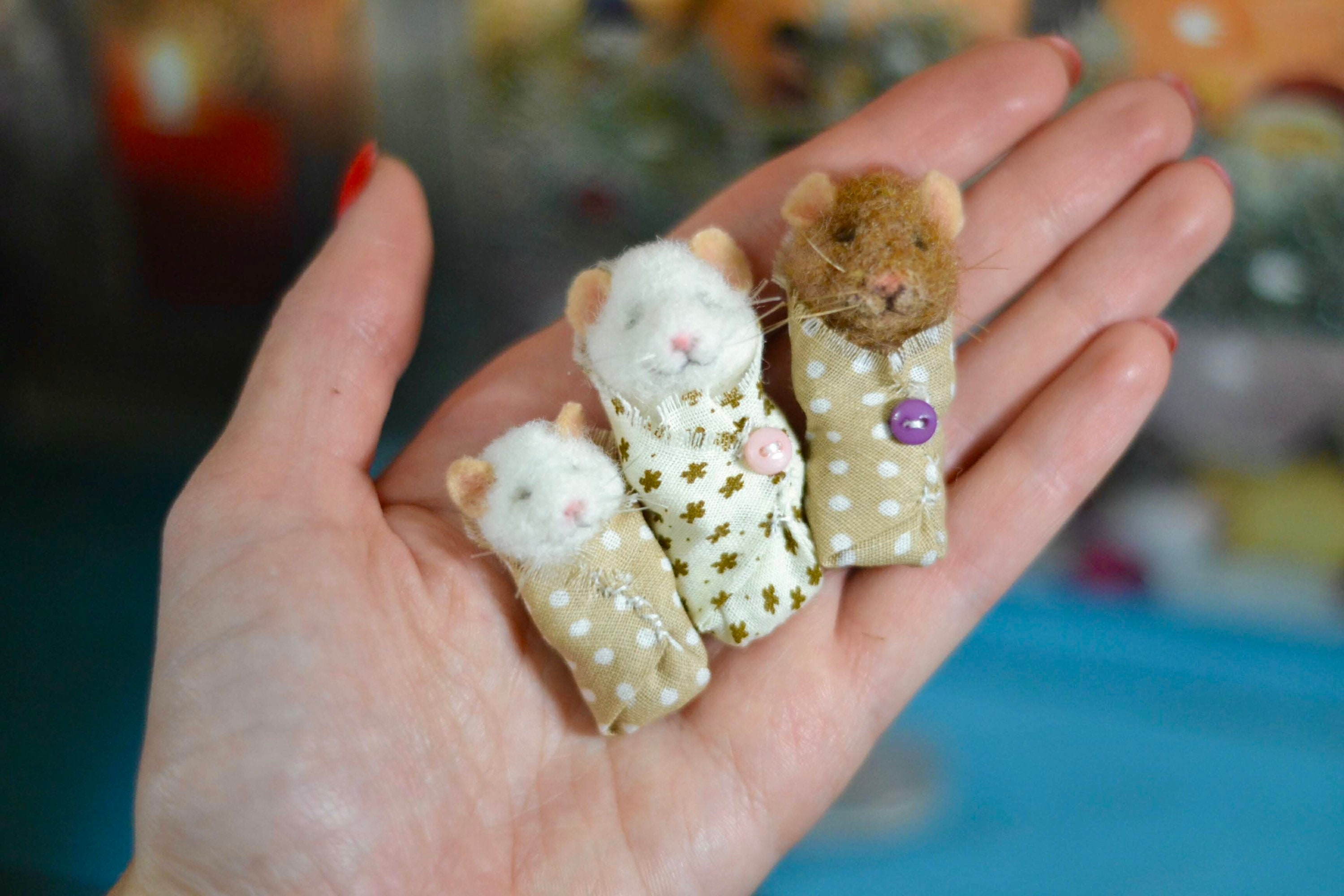 Needle felted sleeping mice Tiny mouse Needle felted animal Etsy