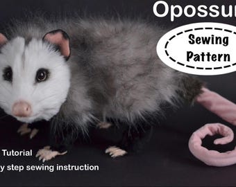 Tutoriel PDF et modèle d'opossum réaliste, instructions de couture étape par étape, téléchargement instantané, comment fabriquer des animaux en peluche