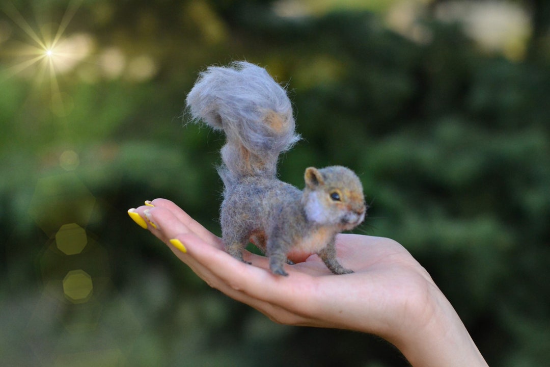 Needle Felted Grey Baby Squirrel MADE TO ORDER Felt Realistic Forest Animal Felting Mammals
