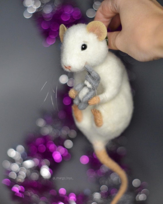 Needle Felt Mouse Miniature Mouse Felt Mouse Dollhouse Mouse Needle Felted  Mouse Felt Mice Cute Mouse Wool Mouse White Mouse Realistic Mouse 