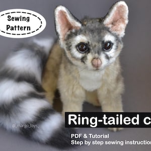 PDF Sewing Pattern for ring-tailed cat - Doll tutorial - DIY Stuffed realistic animal - Step by step instruction - Poseable plush toy