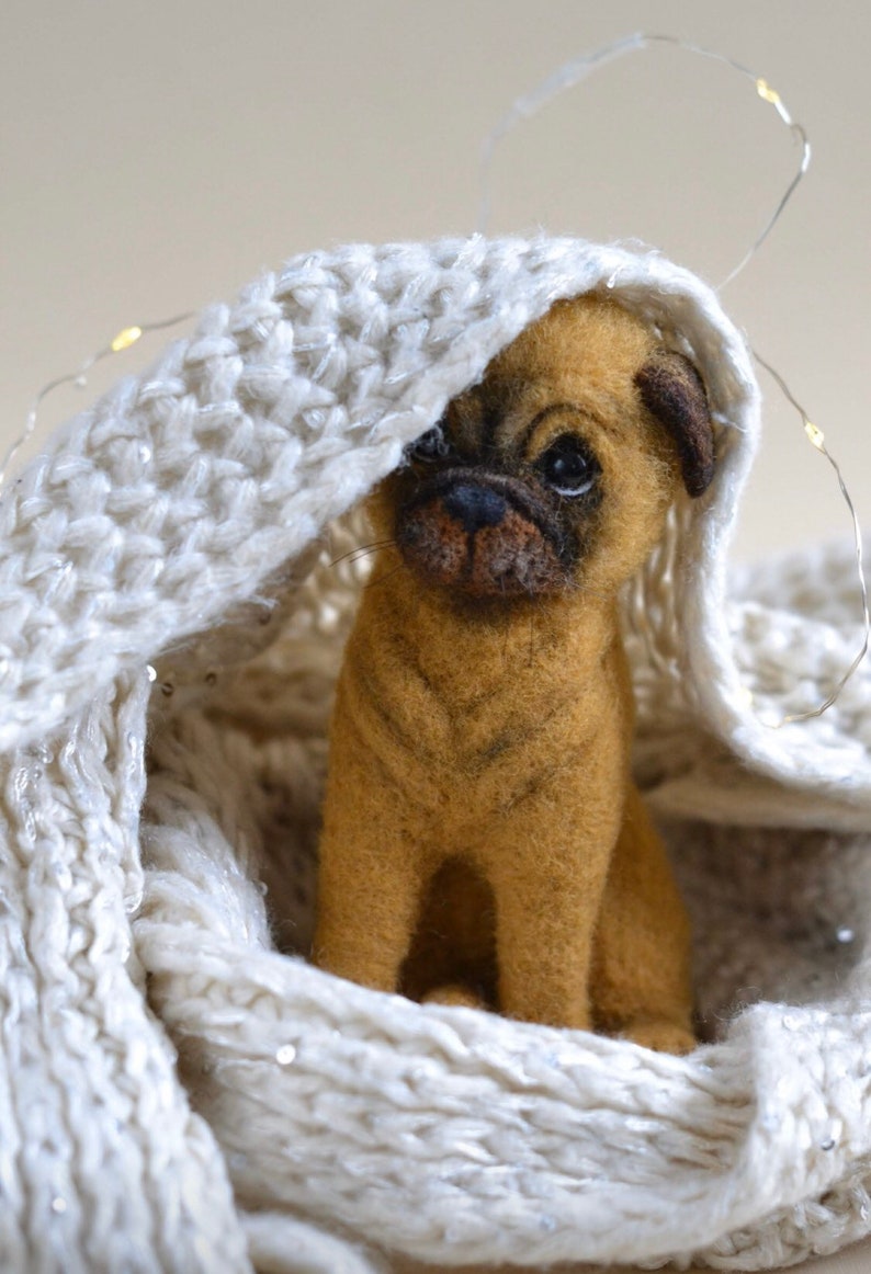 Needle Felted Pug Felted Animals Felted Puppy Pug Filtz Wool Etsy