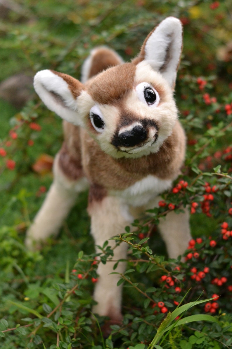 Realistic deer MADE TO ORDER Plush fawn, white tailed baby deer, animal art doll, interior stuffed toy, sewn animals, fake fur toy, pet copy image 1