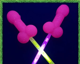 Penis Lollipop x 12 - Glow under UV candy and glow stick - Hens night bachelorette party cock willy naughty treat