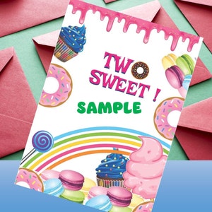 EDITABLE Two sweet invitation bright candy sweet party - Digital file only
