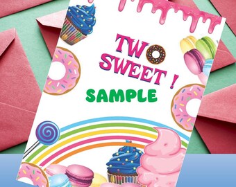 EDITABLE Two sweet invitation bright candy sweet party - Digital file only