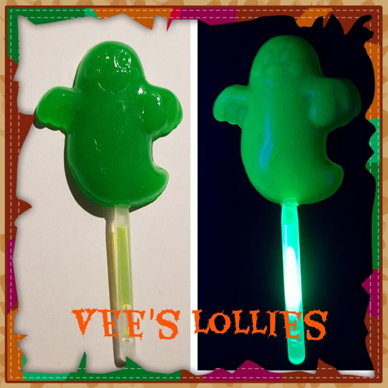 Halloween Skull or Ghost Lollipops Pack of 8 Glow under UV Candy and glow stick GlowPop image 2