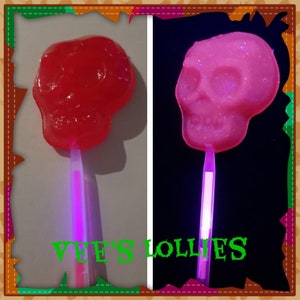 Halloween Skull or Ghost Lollipops Pack of 8 Glow under UV Candy and glow stick GlowPop image 3