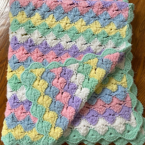 Hand Knitted Baby Afghan Blanket | Crocheted Baby Throw | Pastel Baby Afghan | Ready to Ship