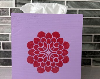 Lavender Mandala Tissue Box Cover: Bohemian Wooden Napkin Holder
