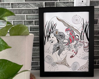Lioness Ink Illustration: Hand-Drawn A4 Artwork