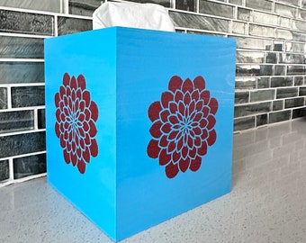Handmade Blue Mandala Wooden Tissue Box Cover: Bohemian Decor