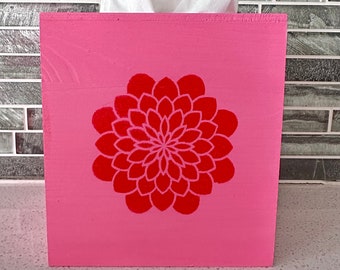Bright Pink Mandala Tissue Box Cover: Handmade Wooden Napkin Holder