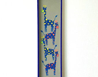 Hand-Painted Blue Giraffe Wooden Wall Art - Eclectic Entryway Decor