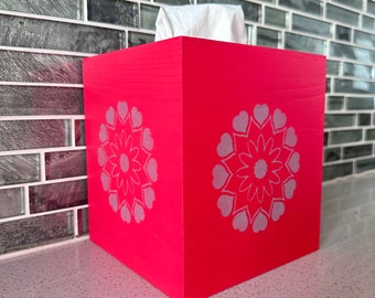 Handmade Pink Mandala Wooden Tissue Box Cover: Bohemian Decor